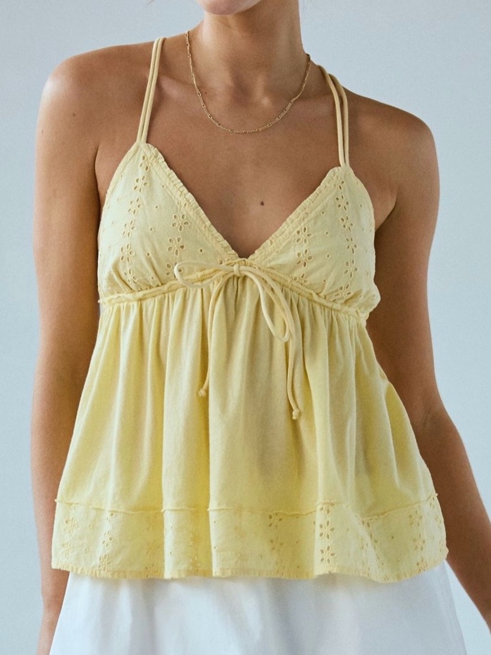 URBAN OUTFITTERS Kimchi Blue Lace Babydoll Tank Top - Yellow (L)
